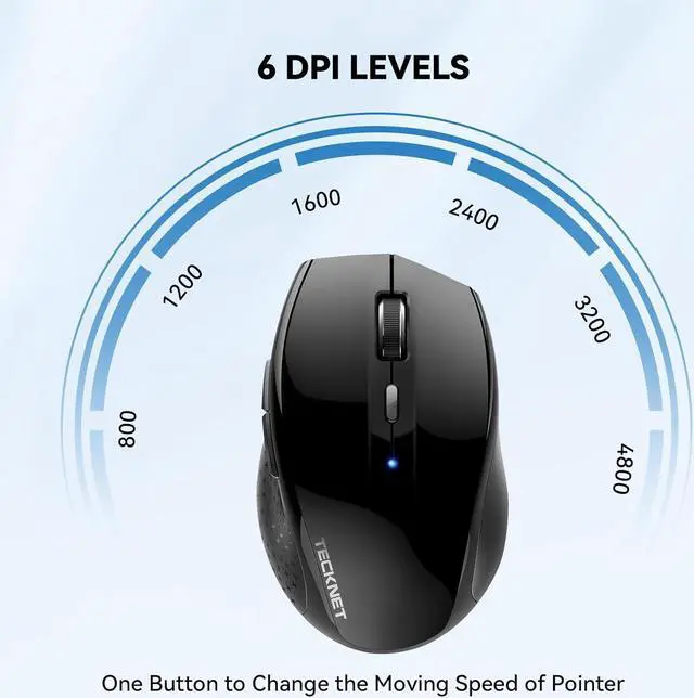 Alt view image 2 of 7 - TECKNET Bluetooth Mouse, 4800 DPI Computer Mouse, 2-Year Battery Wireless Mouse 6 Adjustable DPI, 6 Buttons Compatible with Laptop/Windows/Computer