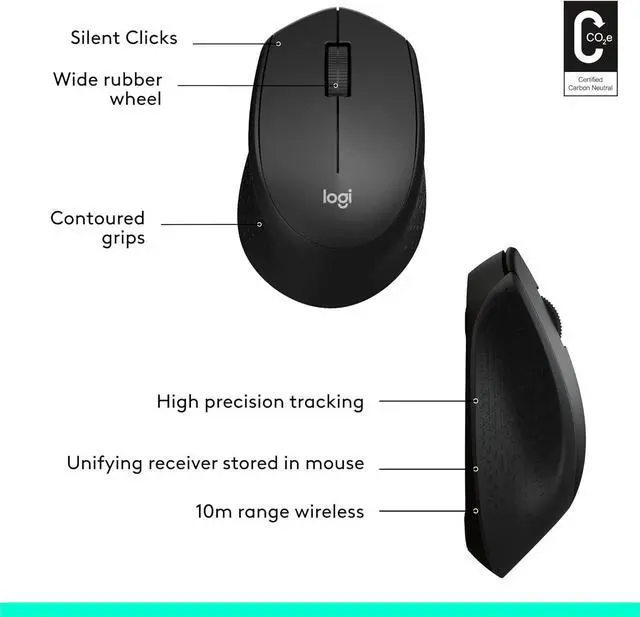 Alt view image 6 of 7 - Logi tech M330 SILENT Wireless Mouse, 2.4GHz with USB Receiver, Optical Tracking, Quiet & Lightweight, Long Battery Life, for PC, Mac, Laptop, Chromebook - Black