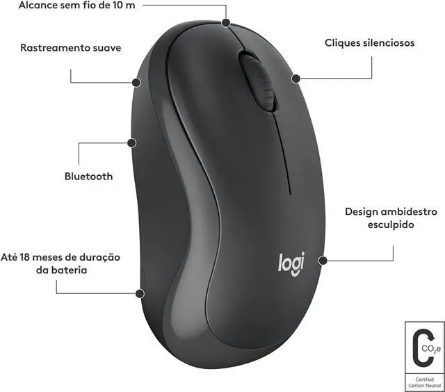 Alt view image 7 of 7 - Logi tech M240 Silent Bluetooth Mouse, Wireless, Compact, Portable, Smooth Tracking, 18-Month Battery, for Windows, macOS, ChromeOS, Compatible with PC, Mac, Laptop, Tablets - Graphite