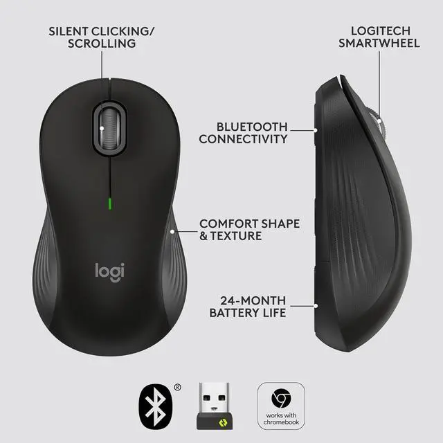 Alt view image 6 of 7 - Logi tech Signature M550 L Full Size Wireless Mouse - for Large Sized Hands, 2-Year Battery, Silent Clicks, Bluetooth, Multi-Device Compatibility - Black