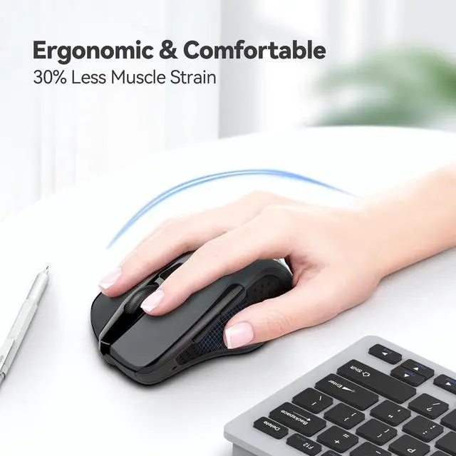 Alt view image 4 of 6 - TECKNET Wireless Mouse, 2.4GHz Ergonomic Computer Mouse, Portable Cordless Mice, Mouse for Laptop, 6 Buttons USB Mouse for Chromebook, Ergo Grip, 24 Months Battery - Grey