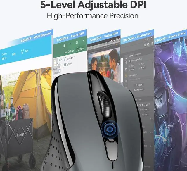 Alt view image 6 of 6 - TECKNET Wireless Mouse, 2.4GHz Ergonomic Computer Mouse, Portable Cordless Mice, Mouse for Laptop, 6 Buttons USB Mouse for Chromebook, Ergo Grip, 24 Months Battery - Grey