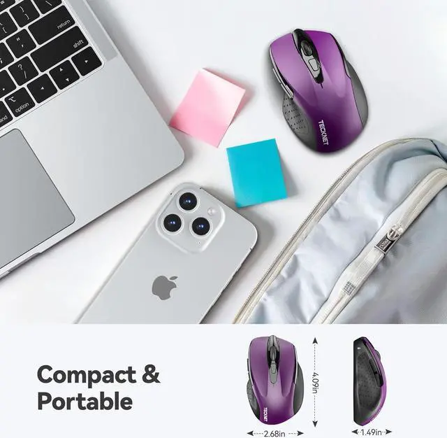 Alt view image 3 of 7 - Wireless Mouse for Laptop Silent Mouse Quiet Click Computer Mouse Wireless 6 Adjustable 4000 DPI Computer Mice - Purple