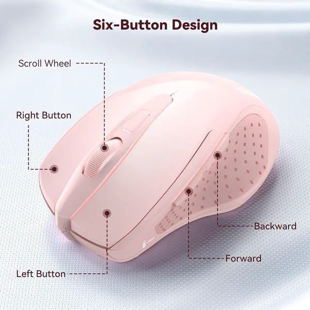 Alt view image 5 of 5 - TECKNET Wireless Mouse, 2.4GHz Ergonomic Computer Mouse, Portable Cordless Mice, Mouse for Laptop, 6 Buttons USB Mouse for Chromebook, Ergo Grip, 24 Months Battery - Pink