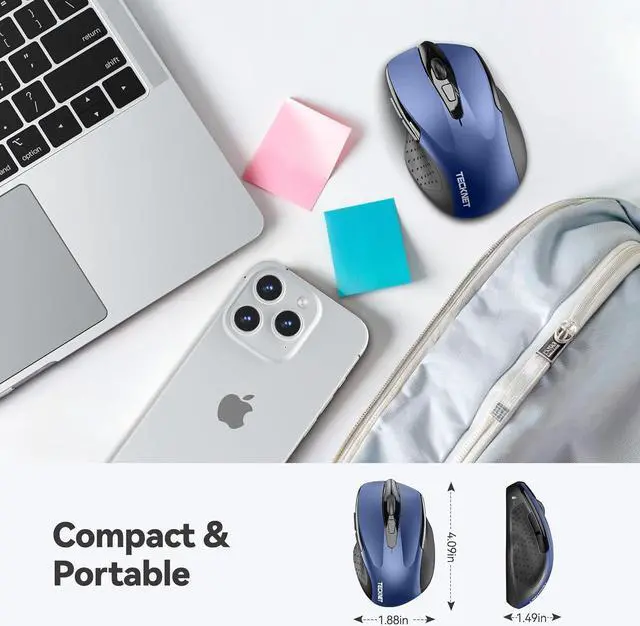 Alt view image 2 of 7 - TECKNET Wireless Mouse, 2.4GHz Ergonomic Computer Mouse, Portable Cordless Mice, 5-Level 2400 DPI Mouse for Laptop, 6 Buttons USB Mouse for Chromebook, Ergo Grip, 24 Months Battery - Blue