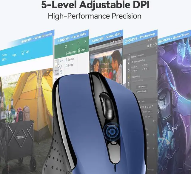 Alt view image 6 of 7 - TECKNET Wireless Mouse, 2.4GHz Ergonomic Computer Mouse, Portable Cordless Mice, 5-Level 2400 DPI Mouse for Laptop, 6 Buttons USB Mouse for Chromebook, Ergo Grip, 24 Months Battery - Blue