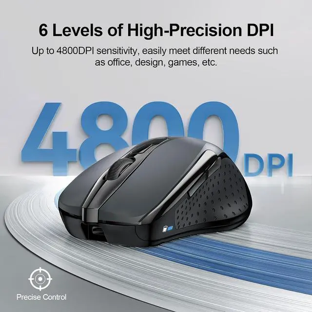 Alt view image 5 of 7 - Wireless Mouse (BT5.0/3.0 & 2.4G) Rechargeable 4800 DPI Silent USB A & Bluetooth Mouse 6 Buttons Wide Compatibility - Grey