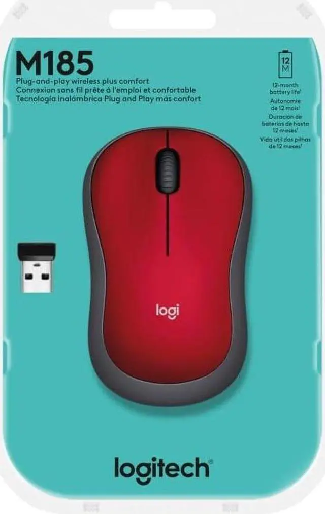 Alt view image 5 of 6 - Logi tech M185 Wireless Mouse, 2.4GHz with USB Mini Receiver, 12-Month Battery Life, 1000 DPI Optical Tracking, Ambidextrous, Compatible with PC, Mac, Laptop - Red