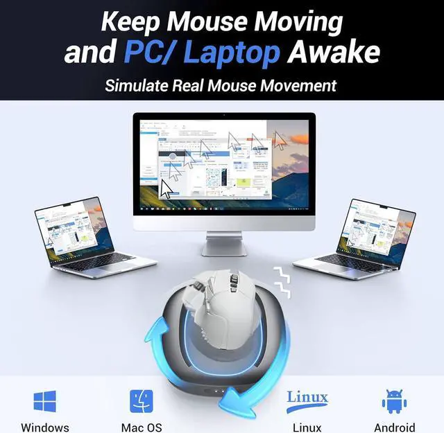 Alt view image 5 of 7 - Mouse Mover with Adjustable Interval Timer and Ultra-Silent Motor, Mouse Jiggler Simulates Real Mouse Movement, No Need Software, Mouse Jiggers for Keeping Computer Awake(Black)