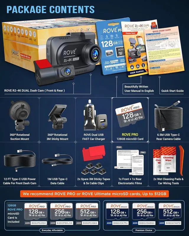Alt view image 6 of 7 - ROVE R2-4K DUAL Dash Cam Front and Rear, STARVIS 2 Sensor, FREE 128GB Card Included, 5G WiFi - up to 20MB/s Fastest Download Speed with App, 4K 2160P/FHD Dash Camera for Cars, 3" IPS, 24H Parking Mode