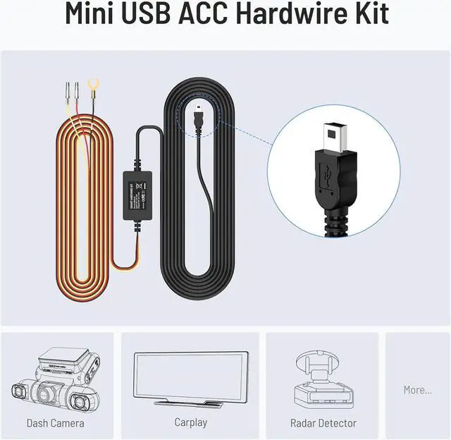 Alt view image 3 of 6 - Mini USB Smart ACC Hardwire Kit for Dash Cam, Enables Parking Mode Monitor, Converts 12V-30V to 5V/3A, Low Voltage Protection
