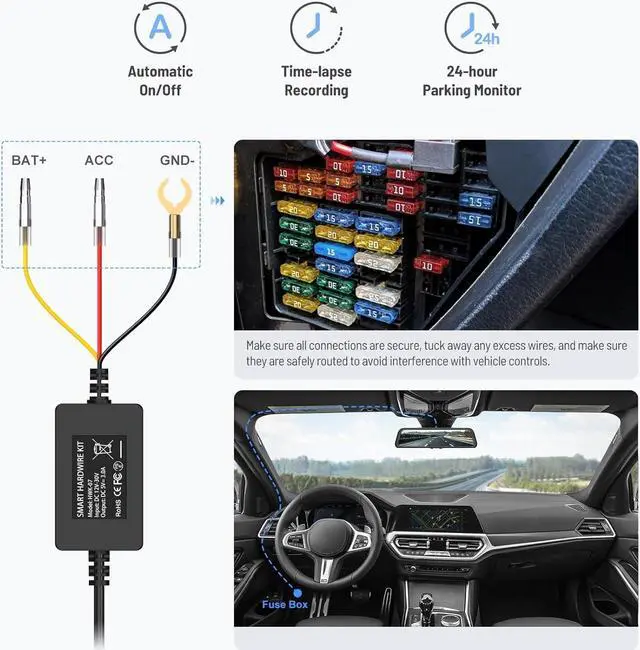 Alt view image 6 of 6 - Mini USB Smart ACC Hardwire Kit for Dash Cam, Enables Parking Mode Monitor, Converts 12V-30V to 5V/3A, Low Voltage Protection
