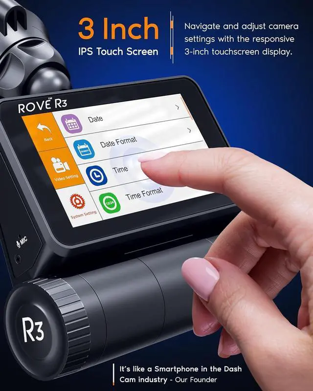 Alt view image 4 of 7 - ROVE R3 Dash Cam Front and Rear with Cabin, 3 IPS Touch Screen, 3 Channel Dash Cam 1440P+1080P+1080P Car Camera with IR Night Vision, 5G WiFi, GPS, Supercapacitor, Supports up to 512GB Max