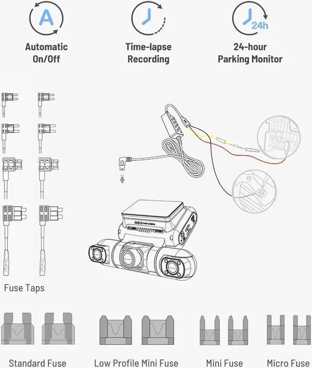 Alt view image 5 of 6 - Mini USB Smart ACC Hardwire Kit for Dash Cam, Enables Parking Mode Monitor, Converts 12V-30V to 5V/3A, Low Voltage Protection
