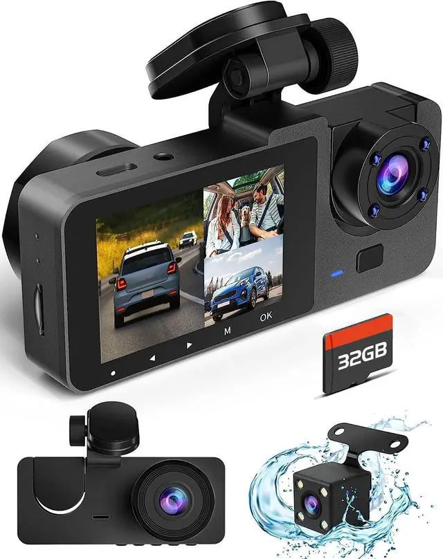 Main image of Dash Cam Front and Rear Inside, 4K Full HD Triple Dash Camera for Cars, Car Camera with 32GB Card,Built-in Loop Recording,G-Sensor,24H Parking Monitor,WDR,Accident Lock