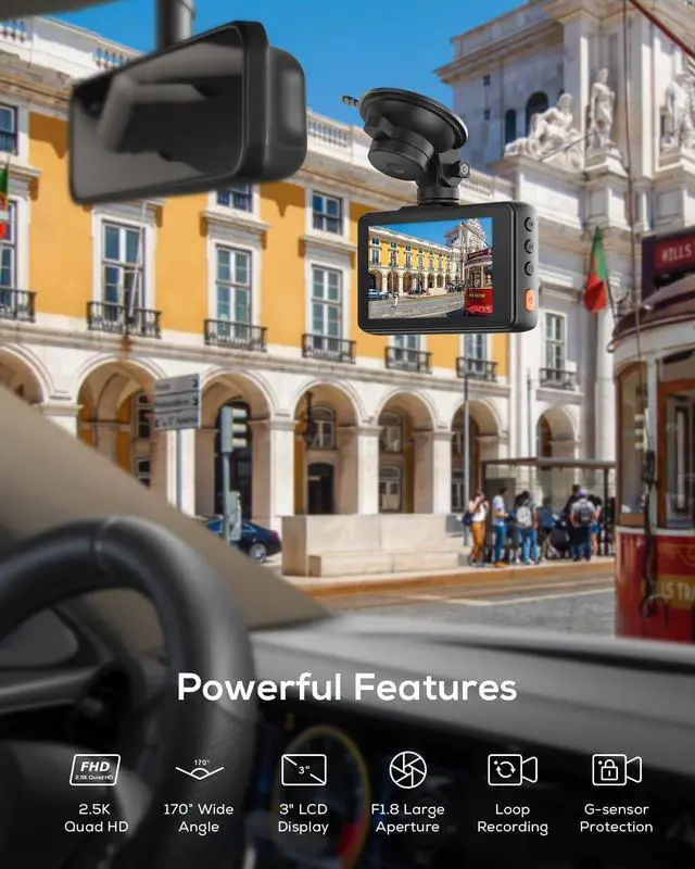 Alt view image 2 of 7 - iZEEKER 2.5K Dash Cam, 1440P QHD Car Camera with Free 32GB Card, 3" IPS Display, Night Vision, WDR, 170°Wide Angle, Loop Recording, G-Sensor Emergency Recording, 24H Parking Mode, Type C