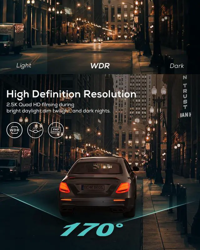 Alt view image 3 of 7 - iZEEKER 2.5K Dash Cam, 1440P QHD Car Camera with Free 32GB Card, 3" IPS Display, Night Vision, WDR, 170°Wide Angle, Loop Recording, G-Sensor Emergency Recording, 24H Parking Mode, Type C