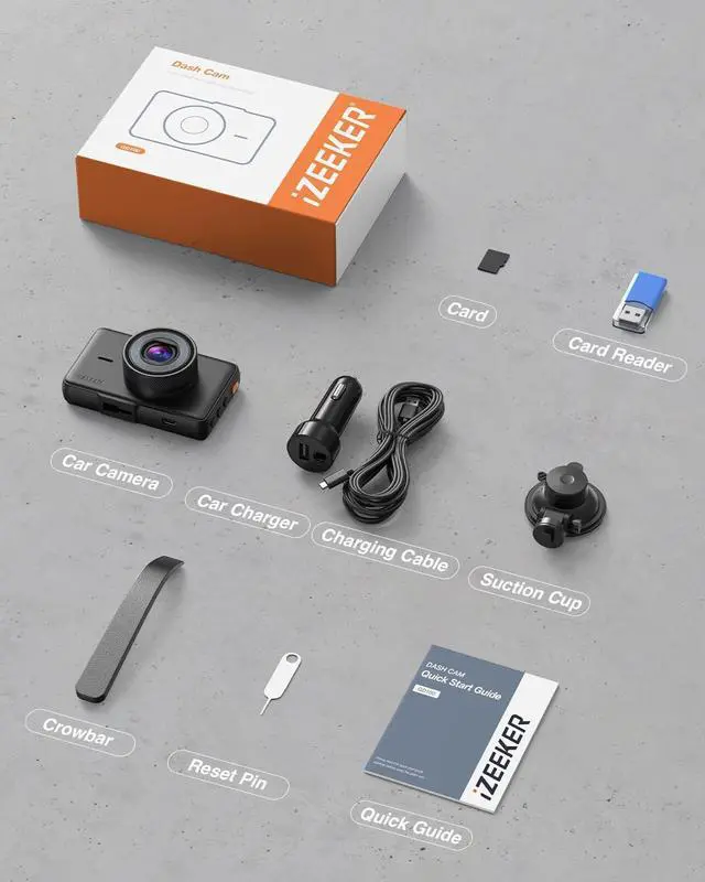 Alt view image 6 of 7 - iZEEKER 2.5K Dash Cam, 1440P QHD Car Camera with Free 32GB Card, 3" IPS Display, Night Vision, WDR, 170°Wide Angle, Loop Recording, G-Sensor Emergency Recording, 24H Parking Mode, Type C
