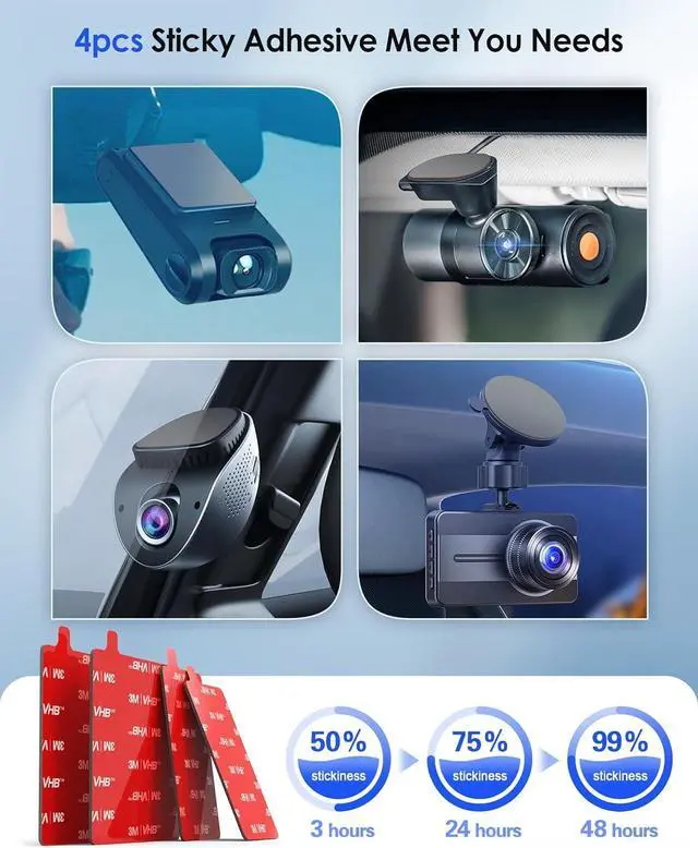 Alt view image 6 of 7 - 4Pcs Adhesive Sticky Pads for Dash Cam, 3M VHB Square Heat Resistant Double-sided Sticker Replacement Fit for Windshield Dashcam Mount, 2.83" Car Windscreen Window Glass Mounting Tape Glue Strip