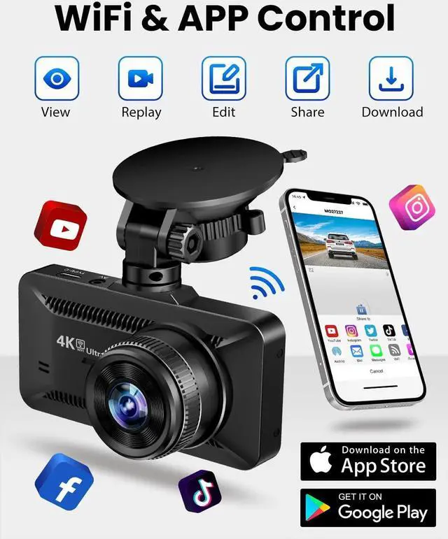 Alt view image 5 of 7 - Dash Cam Front Rear 4K/1080P, Dash Camera for Cars Build in WIFI, Full HD Dash Cam with APP Control, 3.94 IPS Screen Dash camera with 32GB SD Card, G-Sensor, WDR, 24Hr Parking Mote, Loop Recording