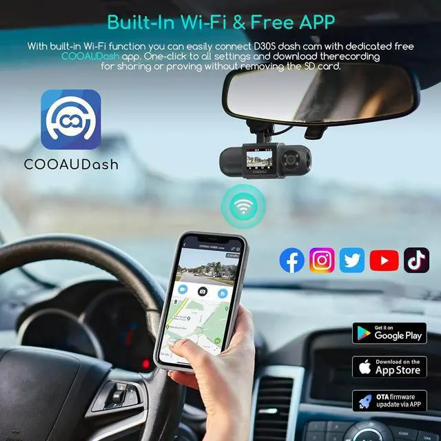 Alt view image 5 of 7 - D30S 4K Dash Cam with GPS Wi-Fi, Front and Inside Dual 2.5K 1080P, Uber Car Camera with Infrared Night Vision, Supercapacitor, 4 IR LEDs, G-Sensor, Parking Mode, Loop Recording
