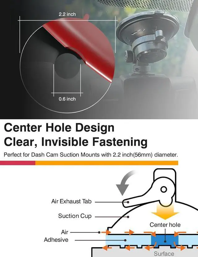 Alt view image 2 of 6 - 3M VHB Clear Double Sided Acrylic Foam Mounting Tape - 2.2 inches (56mm) Round Heavy Duty Adhesives Pad, Secure Dash Cam Suction Cup Mount with Center Hole Design - Pack of 6