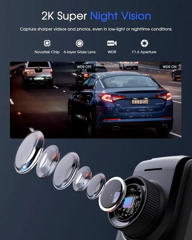 Alt view image 5 of 7 - Dash Cam WiFi 2K, Car Camera with APP, External GPS, Front Dash Camera for Cars, Mini Dashcams, WDR Night Vision, 24H Parking Monitor, Loop Recording, G-Sensor
