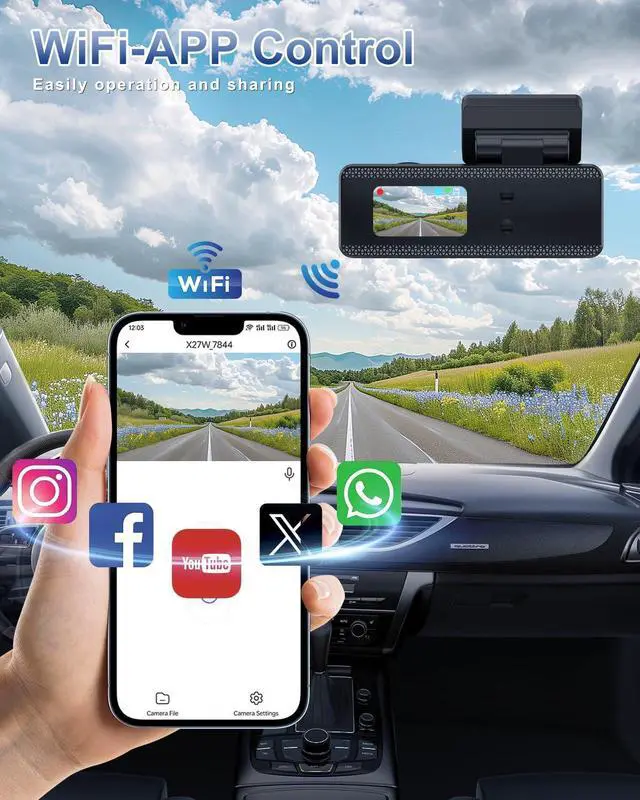 Alt view image 3 of 7 - 4K Dash Cam Front and Rear, WiFi Dash Cam with 64GB Card, 4K+1080P Dash Camera for Cars, Wireless WiFi Car Camera with App Control, 1.47" Screen DashCam with 24H Parking Monitor,G-Sensor