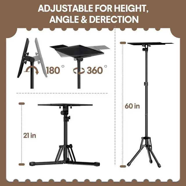 Alt view image 2 of 7 - Projector Stand Adjustable Height 20" to 61", Foldable Projector Tripod Stand with Mouse Tray & Phone Holder, Portable Laptop Floor Stand for Office Home Stage Studio DJ Racks Podium Stand