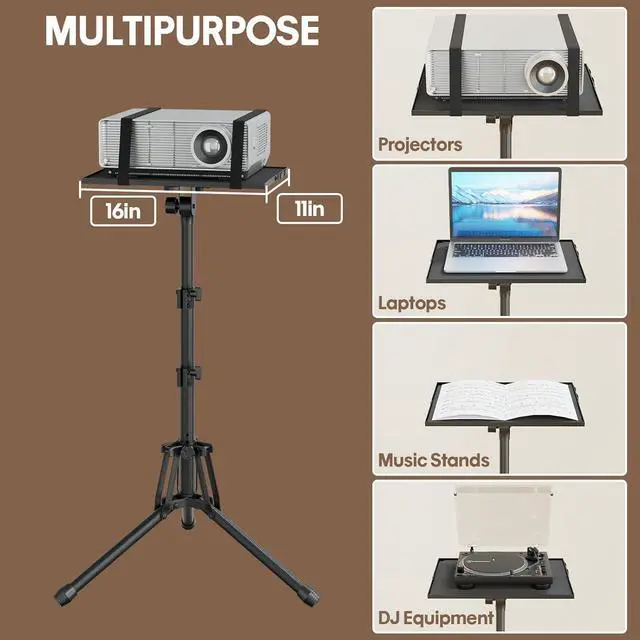Alt view image 6 of 7 - Projector Stand Adjustable Height 20" to 61", Foldable Projector Tripod Stand with Mouse Tray & Phone Holder, Portable Laptop Floor Stand for Office Home Stage Studio DJ Racks Podium Stand