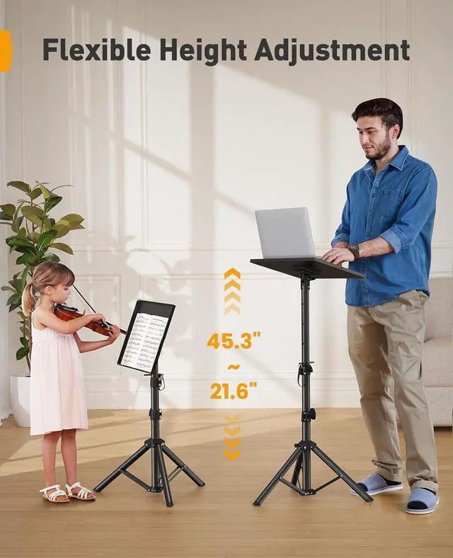 Alt view image 3 of 7 - Projector Stand Tripod, 21" to 45" Height Adjustable Laptop Stand, Portable Tall Projector Stand 90°Tilt with Spikes for Outdoor Movies, Camping, Office, Home, Stage, or Studio, DJ Rack