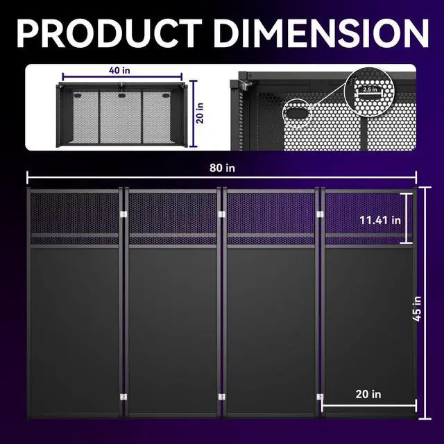 Alt view image 4 of 7 - Portable DJ Booth Table,Foldable DJ Table Stand with White & Black Scrim,Adjustable DJ Facade Booth Station Metal Frame DJ Table with Cable Hole for Private Events, Clubs, Bars (40x20 Double Deck)