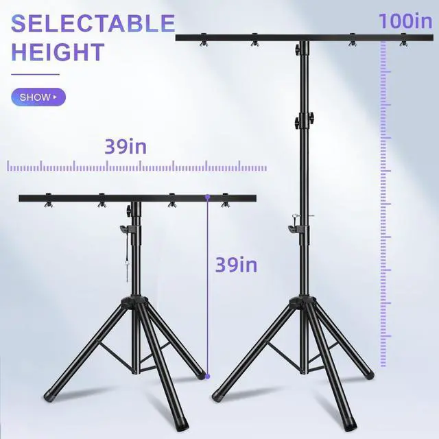 Alt view image 2 of 6 - DJ Light Stand Heavy Duty Par Can Tripod T-Bar Stage Lights Stand Adjustable 39-100 Inch DJ Lighting Tripod Mount