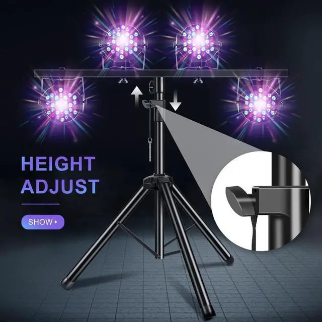 Alt view image 4 of 6 - DJ Light Stand Heavy Duty Par Can Tripod T-Bar Stage Lights Stand Adjustable 39-100 Inch DJ Lighting Tripod Mount