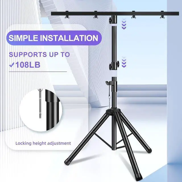 Alt view image 3 of 6 - DJ Light Stand Heavy Duty Par Can Tripod T-Bar Stage Lights Stand Adjustable 39-100 Inch DJ Lighting Tripod Mount