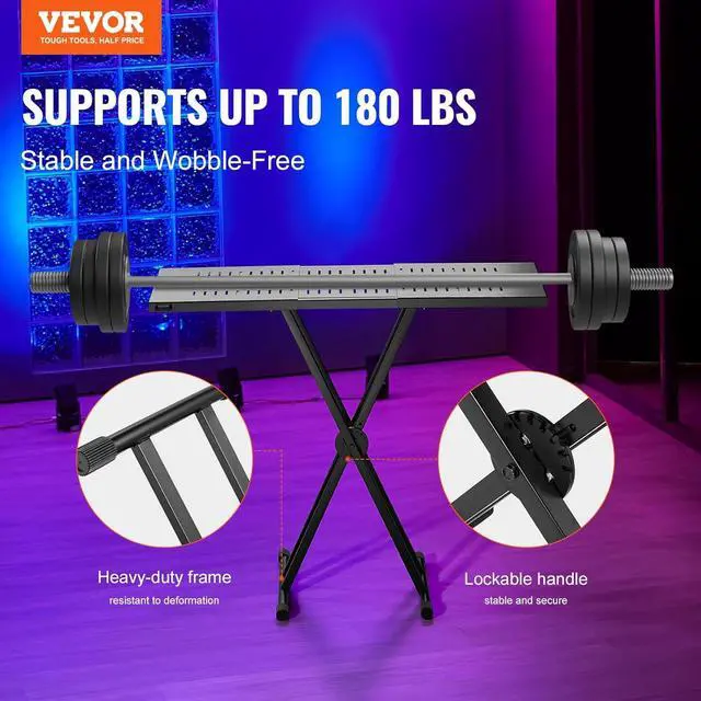 Alt view image 2 of 7 - DJ Table Stand, (32"-43") x 18" Portable DJ Laptop and Controller Stand, Lightweight DJ Desk DJ Booth Adjustable Height DJ Stand, Foldable Double-X Keyboard Stand & Tabletop, Audio Mixer Stand