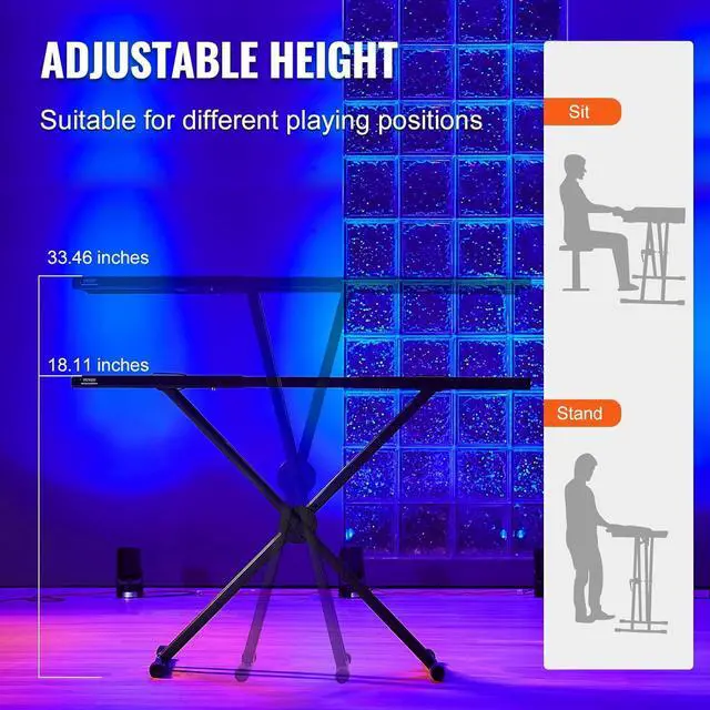 Alt view image 5 of 7 - DJ Table Stand, (32"-43") x 18" Portable DJ Laptop and Controller Stand, Lightweight DJ Desk DJ Booth Adjustable Height DJ Stand, Foldable Double-X Keyboard Stand & Tabletop, Audio Mixer Stand