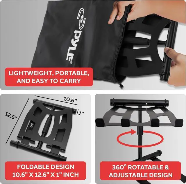Alt view image 4 of 7 - Portable Folding Laptop Stand - Standing Table with Adjustable Angle, Foldable Height and Four Prong Anti-Slip Tray for iPad, Tablet, DJ Mixer, Workstation, Gaming and Home Use - PLPTS55
