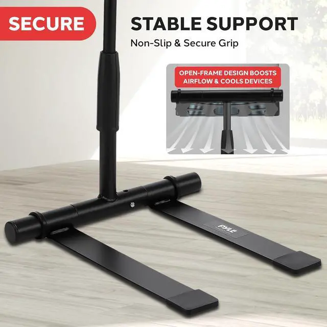 Alt view image 7 of 7 - Portable Folding Laptop Stand - Standing Table with Adjustable Angle, Foldable Height and Four Prong Anti-Slip Tray for iPad, Tablet, DJ Mixer, Workstation, Gaming and Home Use - PLPTS55