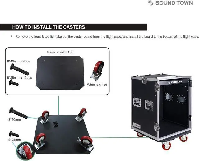 Alt view image 7 of 7 - Heavy-Duty 1/2" (12mm) Plywood 14U PA DJ Rack/Road ATA Case with 11U Slant Mixer Top, 20 Rackable Depth, DJ Work Table and Casters, 14 Space Size, Pro Tour Grade (STMR-14UWT)