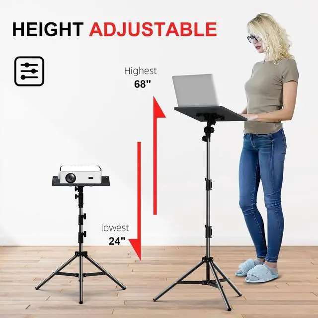 Alt view image 2 of 7 - Projector Stand Tripod from 24" to 68",Portable Laptop Tripod Stand Adjustable Height,Laptop Floor Stand for Office Home Stage Studio DJ Racks Holder Mount