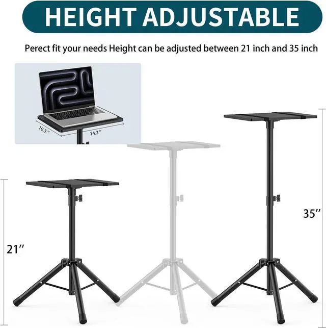Alt view image 2 of 6 - Projector Stand Tripod from 21" to 35", Laptop Tripod Stand with Elastic Band, Height Adjustable for Office, Home, Stage, Studio, Multifunctional DJ Rack Stand