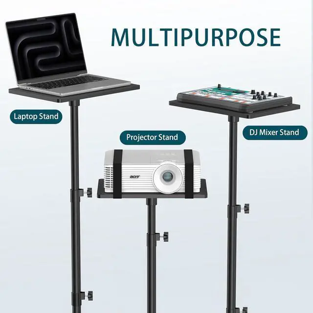 Alt view image 4 of 6 - Projector Stand Tripod from 21" to 35", Laptop Tripod Stand with Elastic Band, Height Adjustable for Office, Home, Stage, Studio, Multifunctional DJ Rack Stand