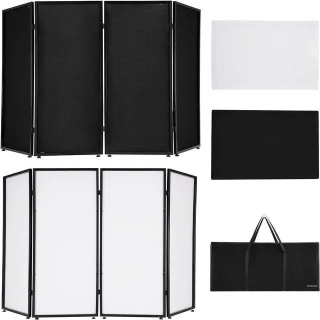 Main image of DJ Facade Booth Portable Event Cover Screen - Foldable 4 Detachable Metal Frame Light Projector Display Scrim Panel Stand with Carry Bag (White and Black)