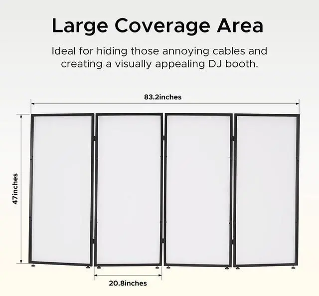 Alt view image 2 of 7 - DJ Facade Booth Portable Event Cover Screen - Foldable 4 Detachable Metal Frame Light Projector Display Scrim Panel Stand with Carry Bag (White and Black)