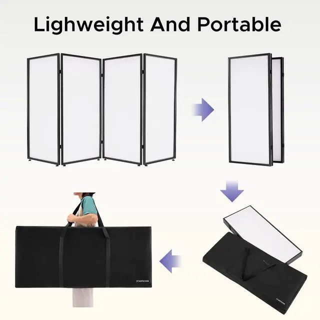 Alt view image 4 of 7 - DJ Facade Booth Portable Event Cover Screen - Foldable 4 Detachable Metal Frame Light Projector Display Scrim Panel Stand with Carry Bag (White and Black)