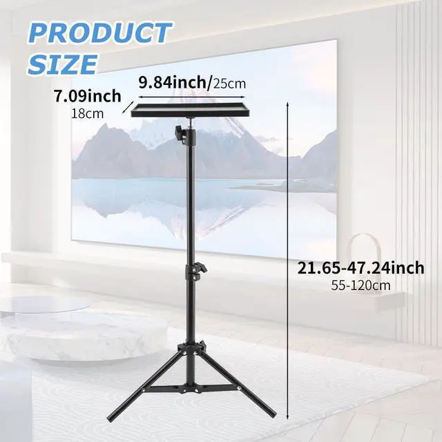 Alt view image 2 of 7 - Projector Tripod Stand, Portable Laptop Tripod Stand, Multi Purpose DJ Equipment Studio Stand Mount Holder for Outdoor Office Home Stage, Adjustable Height 21.65 to 47.24 Inch