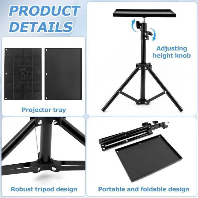 Alt view image 4 of 7 - Projector Tripod Stand, Portable Laptop Tripod Stand, Multi Purpose DJ Equipment Studio Stand Mount Holder for Outdoor Office Home Stage, Adjustable Height 21.65 to 47.24 Inch