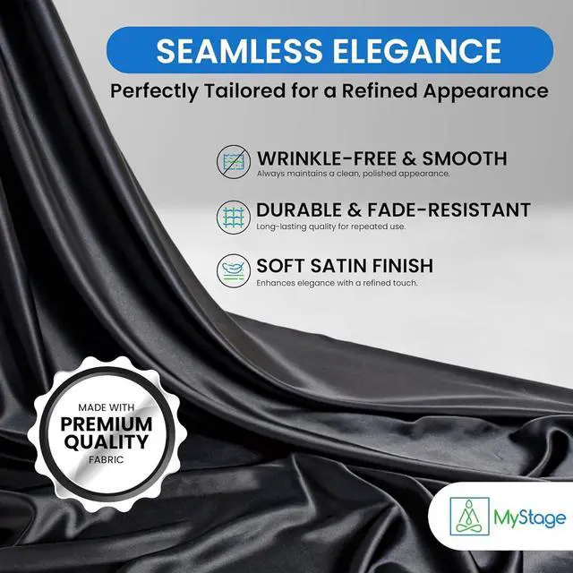 Alt view image 5 of 6 - 16 x 28 MyStage Portable Stage Skirt - Black Satin Fabric Adhesive for Events, Performances, & Wedding Staging, High-Quality Wrinkle-Free Platform Skirting Cloth - (Black)
