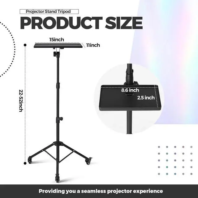 Alt view image 2 of 7 - 2 Shelves Projector Stand Tripod with Wheels Mouse Tray Laptop Tripod Adjustable Height 22" to 51" Portable Rolling Laptop Floor Stand for Stage Office Sheet Music DJ